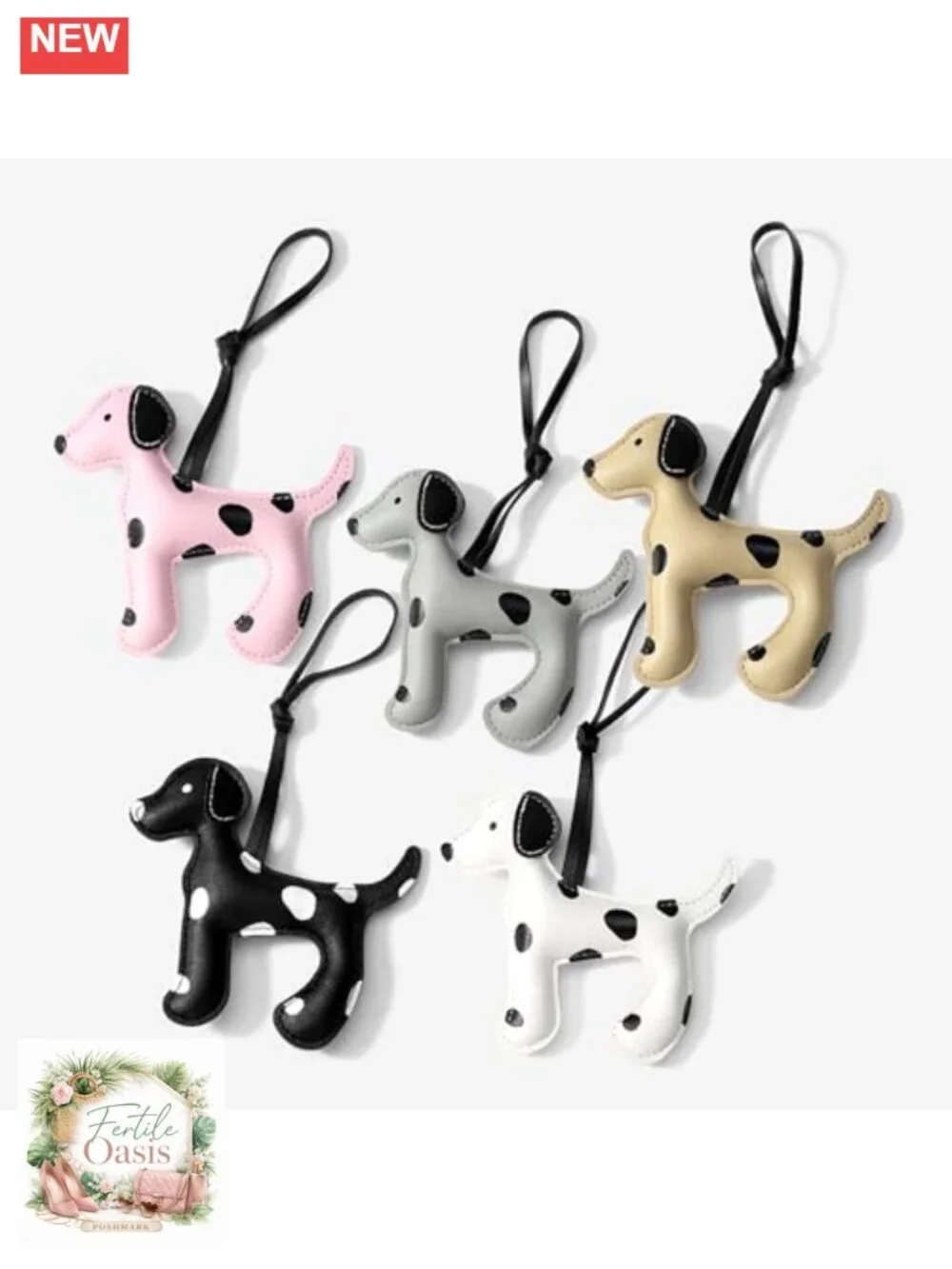 Dalmatian Dog Bag Charm Faux Leather PU Keychain Purse Accessory